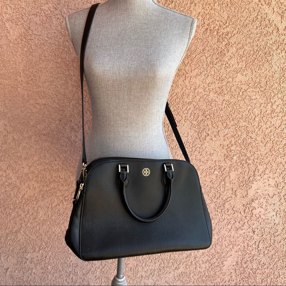 Tory Burch double zip tote Robinson black pebbled leather MINT condition